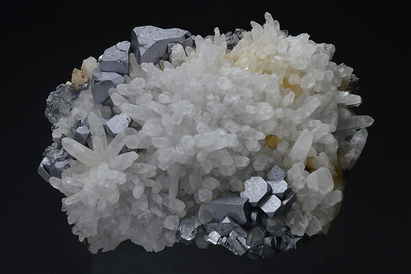 Truncated Galena on Quartz, Pyrite