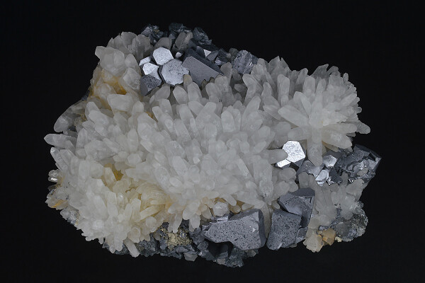 Truncated Galena on Quartz, Pyrite