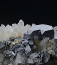 Truncated Galena on Quartz, Pyrite