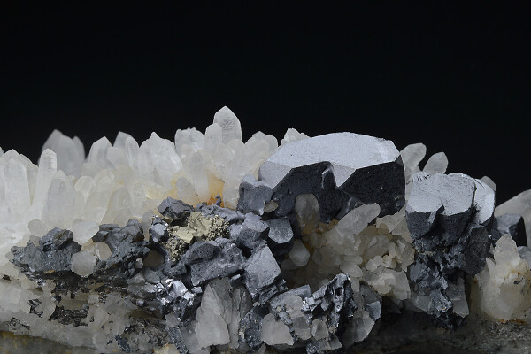 Truncated Galena on Quartz, Pyrite