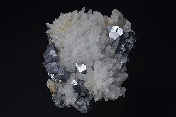 Truncated Galena on Quartz, Pyrite