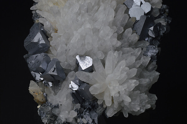 Truncated Galena on Quartz, Pyrite
