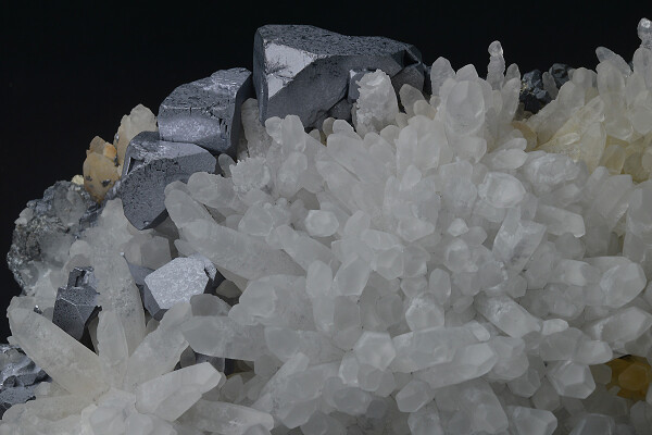 Truncated Galena on Quartz, Pyrite