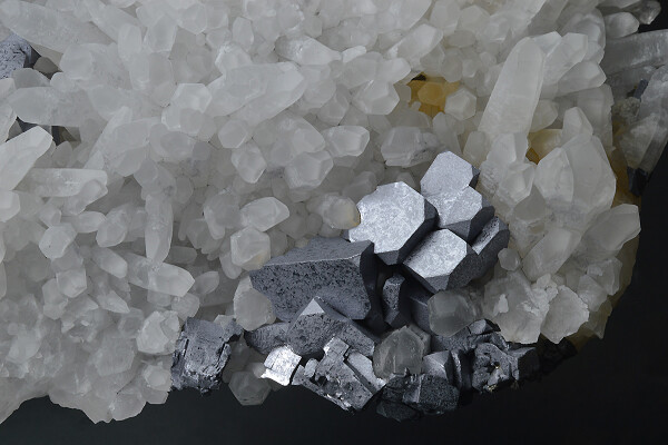 Truncated Galena on Quartz, Pyrite