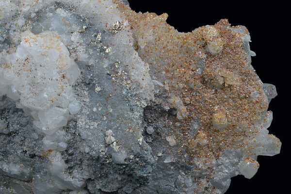 Quartz, Calcite, Pyrite, Rhodochrosite