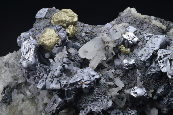 Skeletal Galena on Quartz, Chalcopyrite, Sphalerite
