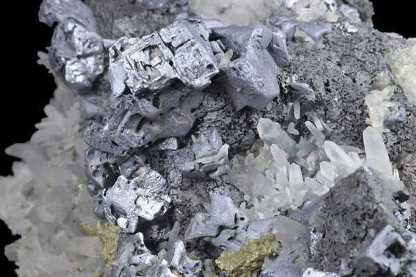 Skeletal Galena on Quartz, Chalcopyrite, Sphalerite