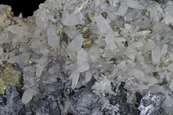Skeletal Galena on Quartz, Chalcopyrite, Sphalerite