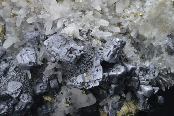Skeletal Galena on Quartz, Chalcopyrite, Sphalerite
